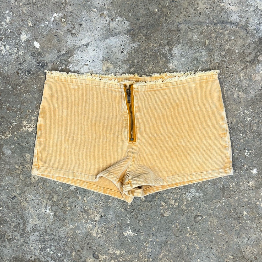 Orange Corduroy Zipper Low Rise Mini Shorts